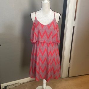 Anthropology ruffle bust red zigzag dress Size L